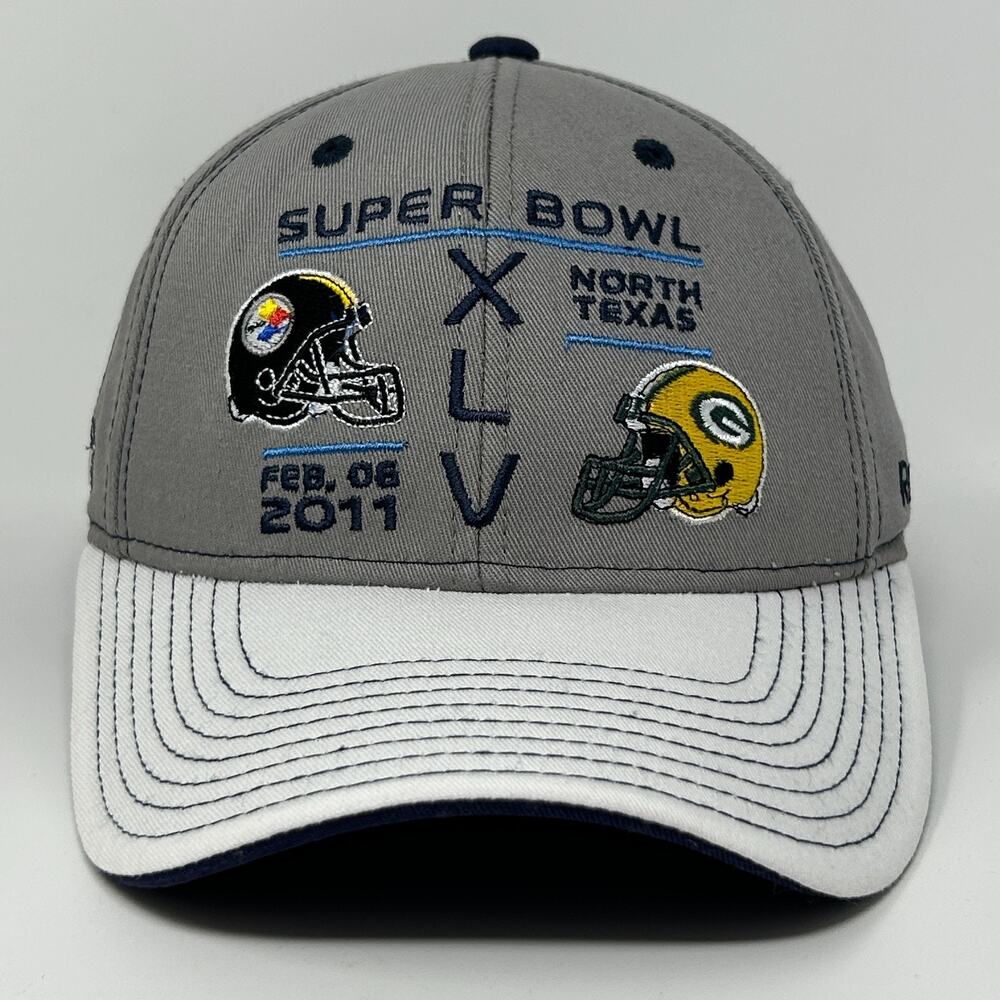 Super Bowl XLV Hat Baseball Cap Green Bay Packers Reebok NFL Strapback Gray